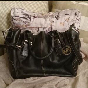 Michael Kors Black Leather Shoulder Bag with MK Charm